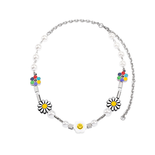 卡门 新款潮牌20ss雏菊反战笑脸太阳花珍珠拼接项链嘻哈男女饰品