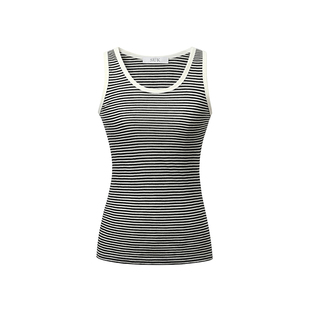 SUK 律动几何!条纹无袖背心女修身百搭吊带简约黑白条纹上衣