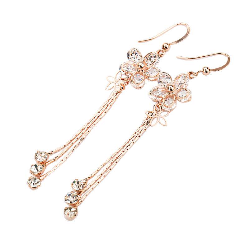 显脸瘦的耳环复古民族风超仙百搭流苏长款锆石水晶韩国气质防过敏