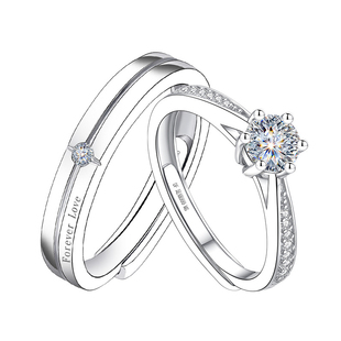银戒指999纯银情侣对戒一对莫桑钻钻戒50分订婚结婚婚戒定情信物
