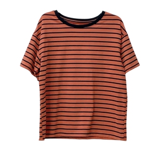 26春夏新款纯棉宽松雾霾蓝简约条纹短袖T恤女百搭OL风减龄上衣潮