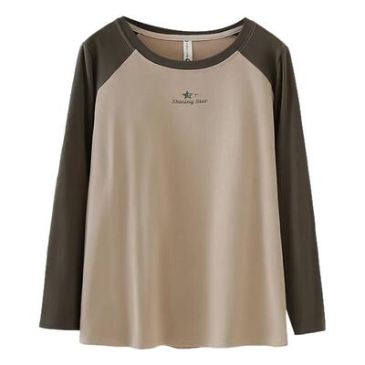 大码打底衫女秋胖mm拼色长袖t恤