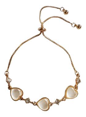 新款 简约猫眼石爱心手链女ins时尚淑女个性新款可调节手饰