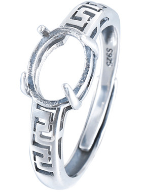 活圈戒指空托925银镀蛋面椭圆形