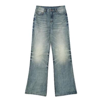 98SQUID 美式vintage水洗做旧猫须牛仔裤男女宽松高级感微喇长裤