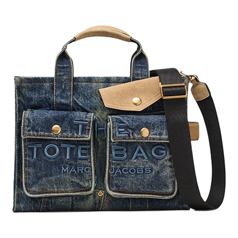 【礼物】MARC JACOBS/莫杰 TOTE MJ 中号丹宁口袋设计斜挎托特包