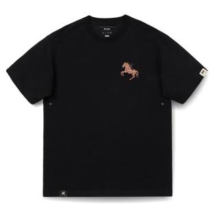 KERWATS可维斯品牌大码男女情侣马年胸花刺绣小马夏季落肩短袖t恤