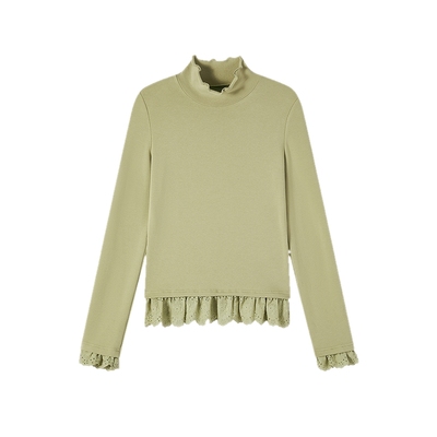 飞鸟和新酒设计感拼接内搭长袖T恤女2025冬季新款半高领显瘦上衣