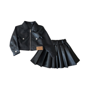 D.Bkyer女童冬装套装皮衣潮酷穿搭韩版气质外套皮裙春装jk裙子