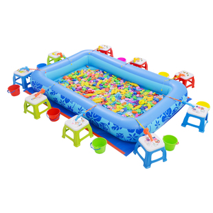 小孩磁性钓鱼玩具水里捞鱼广场摆摊大型加厚充气儿童钓鱼池套装