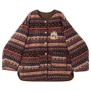 KEIKO [夹棉] 费尔岛花纹羊羔毛外套女冬季复古感颗粒绒宽松棉服