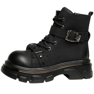 马丁靴男款2026新款春季厚底磨砂真皮男靴英伦风中高帮黑色皮靴子