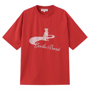 310MOOD粉红豹T恤女2025夏季新款透气百搭短袖圆领宽松纯棉上衣