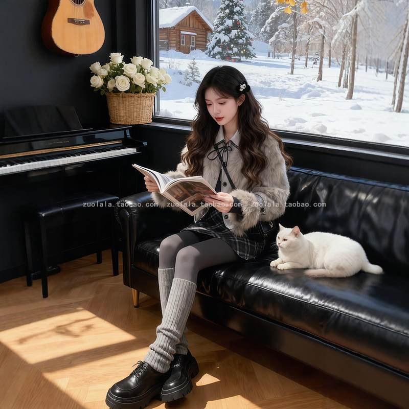 2025超火冬装一整套大码胖mm小香风毛毛外套格纹半身裙巨好看套装