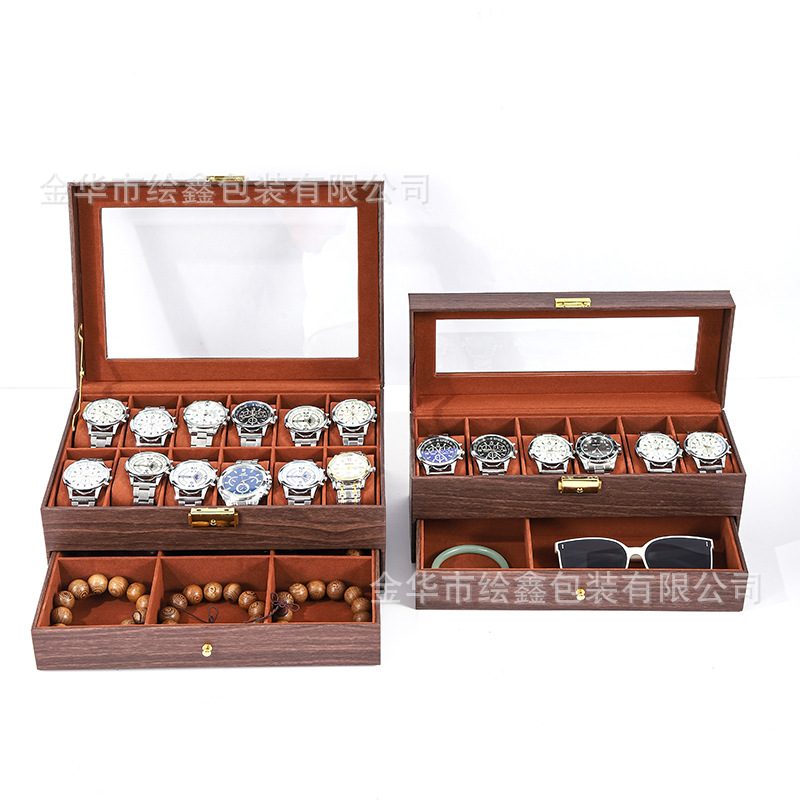 现货批发PU木纹皮革硬盒展示子子木盒枕手表手表盒收藏收纳盒饰品