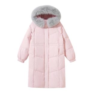 90白鹅绒大毛领羽绒服女新款高端连帽中长款收腰过膝显瘦加厚外套