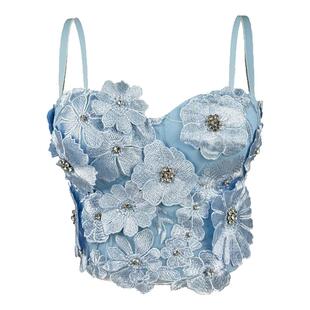 立体绣花钉钻外穿胸衣鱼骨钢圈背心吊带短款上衣抹胸内搭蕾丝重工