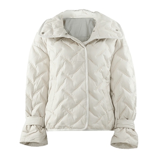 马天奴冬季米白色短款翻领羽绒服简约保暖廓形外套时尚百搭流行女