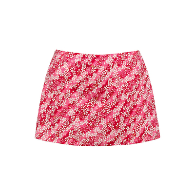 玫红碎花短裙A字包臀裙