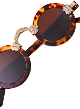 天然水晶眼镜石头镜全框小圆复古茶色镜网红同款墨镜清凉养目男女