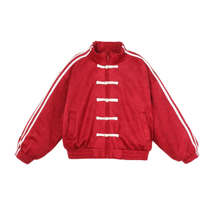 NORNOR陈大猪童装女童新年棉服外套冬季好看国风儿童红色立领上衣