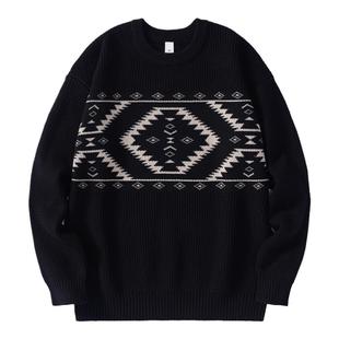 800g重磅毛衣男冬季加厚保暖宽松圆领针织衫男士复古民族风线衣潮