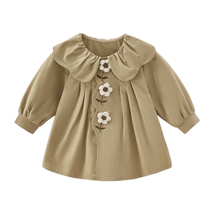 女童风衣外套儿童春季纯棉翻领衣服小童中长款英伦风童装宝宝春装