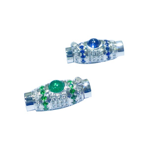 珠扣18k白金镶嵌钻石翡翠珠链扣祖母绿定制珍珠链扣蓝宝石黄金扣