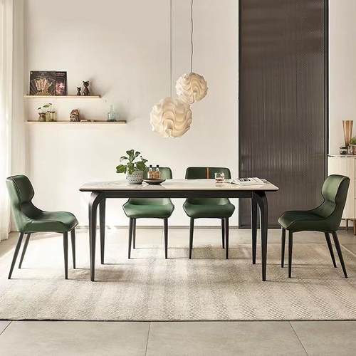 意式极简轻奢餐桌椅组合岩板餐桌简约现代长方形家用小户型桌北欧
