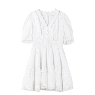 李兰迪同款可可尼法式度假蕾丝连衣裙女2025秋季新款镂空小白裙