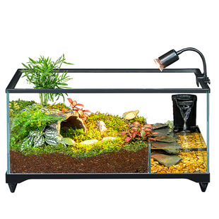 乌龟饲养缸生态水陆两栖家用小别墅造景半水龟蛙蟹乌龟专用玻璃缸