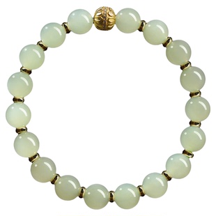 天然和田玉手串女款串珠官方旗舰店晴水配黄金手链高端白玉石手饰