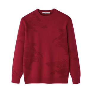 HLA/海澜之家圆领长袖针织衫25秋冬新加厚保暖包芯纱红色打底衫男