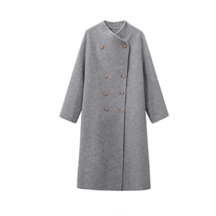 燕麦色羊毛双面呢大衣女2025秋冬新款高级感中长款毛呢外套小个子