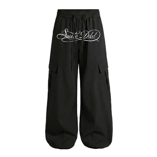 SMILEDDD【月石】花体侧口袋工装裤抽绳街头辣妹男女跳舞阔腿长裤