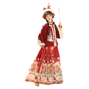 荨茉玉玲珑 原创汉服女明制方领披袄日常新年马面裙秋冬加厚新款