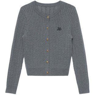 NANGOON 原创针织开衫女春季新款美式复古学院风绞花圆领毛衣外套