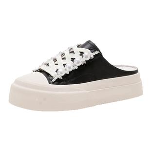 St&Sat/星期六春秋珍珠穆勒鞋系带厚底增高包头半拖女SSC1114C0L