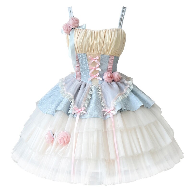 芭蕾风粉蓝甜美Lolita连衣裙