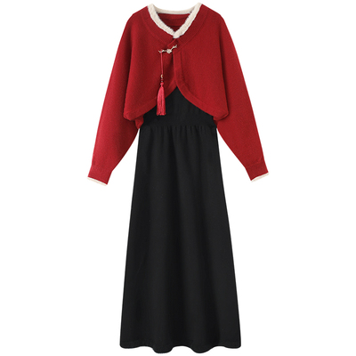 慕兔新中式罩衫吊带裙套装