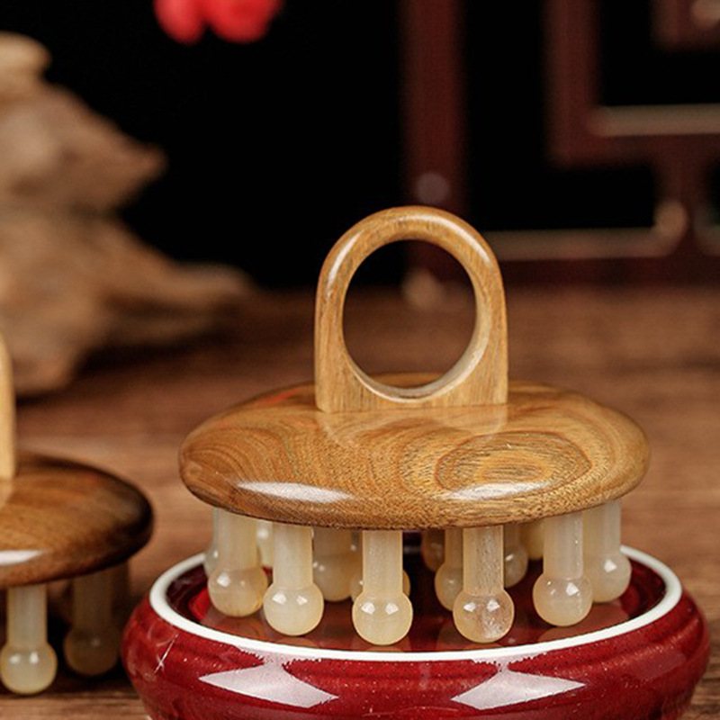 厂家批发角梳18钉梳子大按摩全身按摩绿檀疏通梳经络多梳齿镶嵌梳