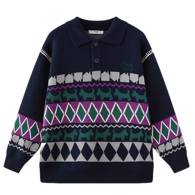 【设计师系列】MQD童装男童毛衣2025秋季新款儿童几何提花针织衫