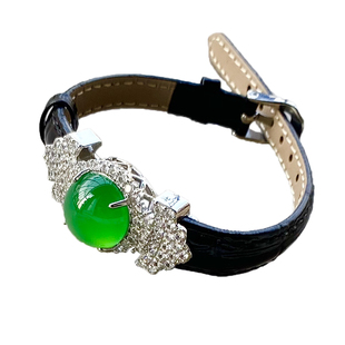 天然玉髓手环女款翡翠色镶嵌银色宝石玉手牌爆款玛瑙表腕带手链子