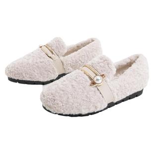 毛毛鞋女秋冬季2025新款加绒棉鞋外穿厚底豆豆鞋羊羔绒大码41到43