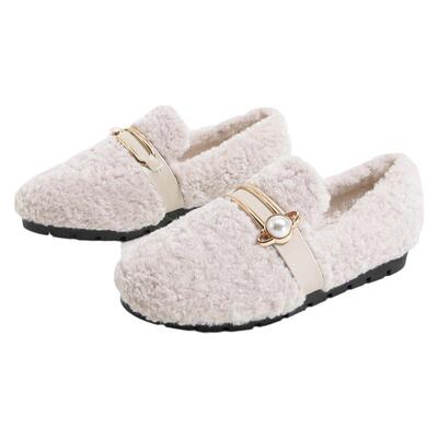 毛毛鞋女秋冬季2025新款加绒棉鞋外穿厚底豆豆鞋羊羔绒大码41到43