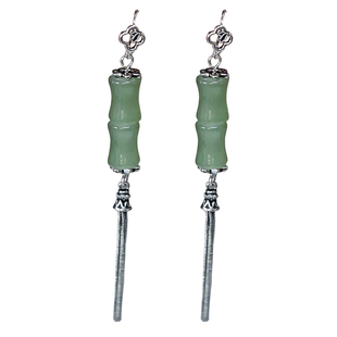 复古碧绿竹节流苏耳环女新中式国风轻奢耳坠小众设计长款耳挂耳饰
