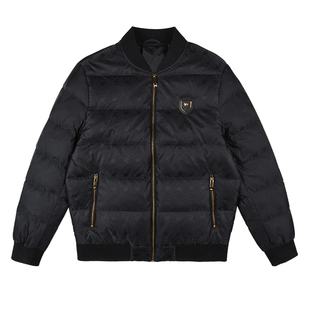 雷迪波尔男装羽绒服2023秋冬新款针织棒球领满身提花潮流上衣外套