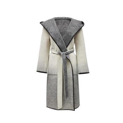 t区绫致VeroModa毛呢外套女冬拼色渐变双面呢贝壳连帽大衣