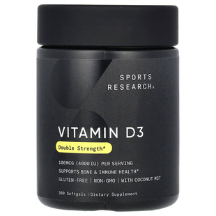 SportsResearch 维生素D3软胶囊含椰子油骨骼健康增强抵御