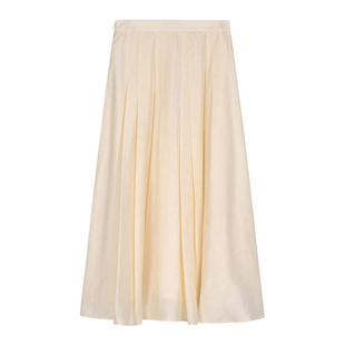 固执夏季新款复古气质百褶高腰显瘦纯色百搭中长款a字半身裙